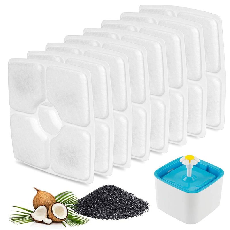SEISSO Cat Fountain Filter Replacement, Cat Water Filters with Three Stage Filtration System for 84oz/ 2.5L Automatic Pet Fountain Dog Water Dispenser, 8 Packs - Image 1